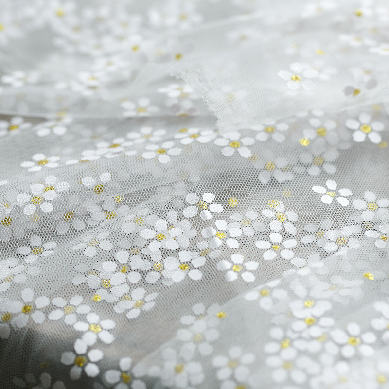 网纱布料烫金雏菊纱布纱裙连衣裙童装礼服婚纱布料手工diy背景布