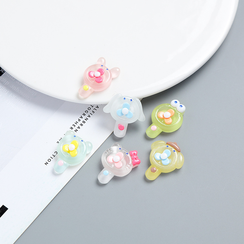 Cute Animal Transparent Fan Cream Glue DIY Phone Case Material Package Handmade Hair Accessories Resin Accessories