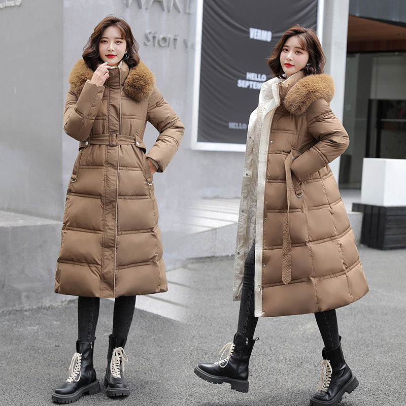 Women's Cotton-Padded Coat Extended 2023 Winter Clothing New Women's Clothing Korean Style Belt Thickened Warm down Cotton Jacket Overknee Coat