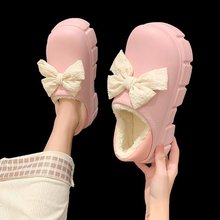 棉鞋包跟时尚女2022秋冬季可爱家居ins蝴蝶结纯色两穿日系棉拖鞋