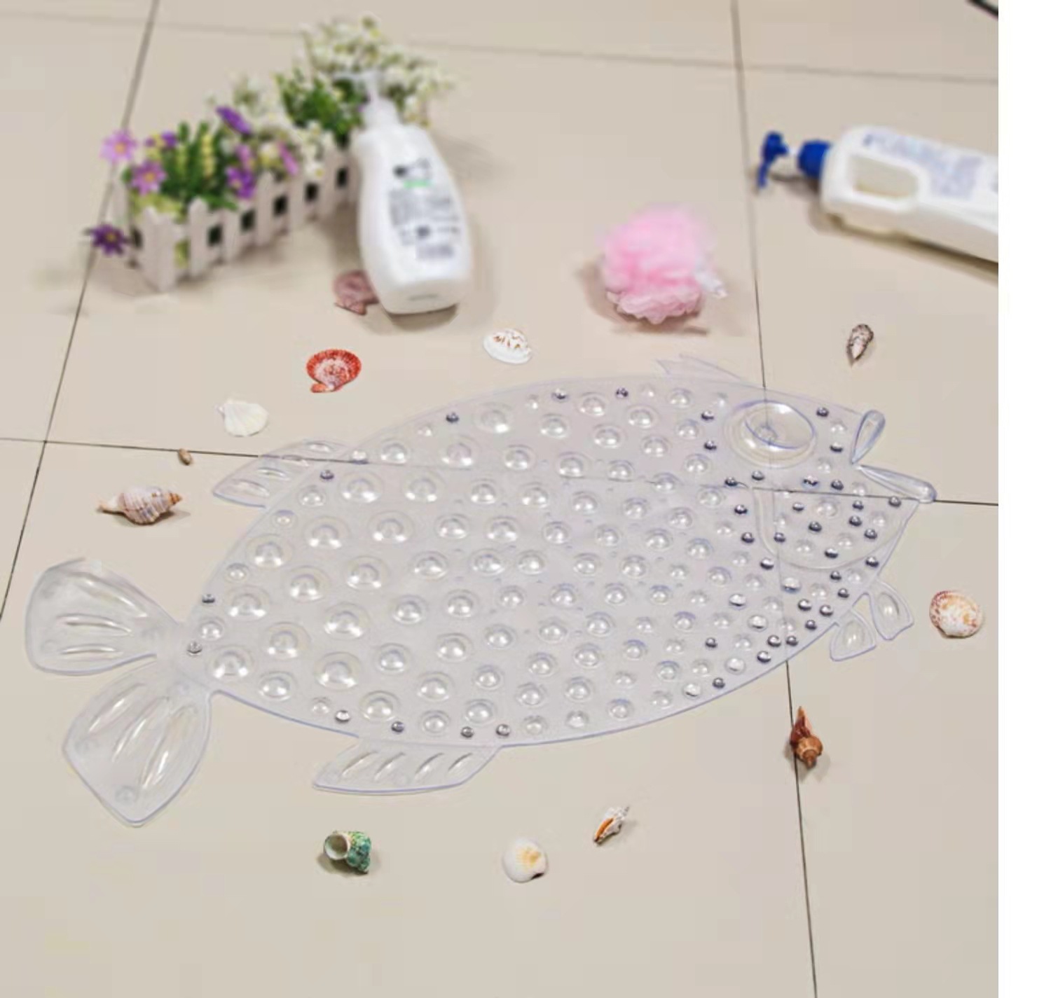 Transparent PVC Bathroom Mat Bath Mat Bathtub Mat Floor Mat Waterproof Gasket Floor Mat Large Size Anti-Slip Sucker Mat