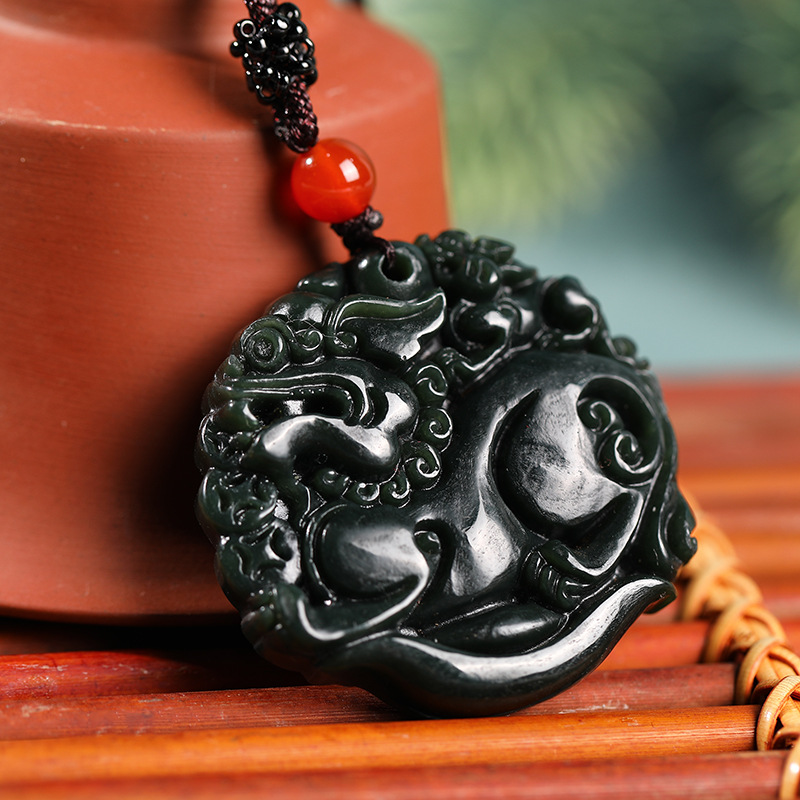 直播货源和田玉墨玉招财貔貅挂件吊坠圆形貔貅玉石玉器一件代发