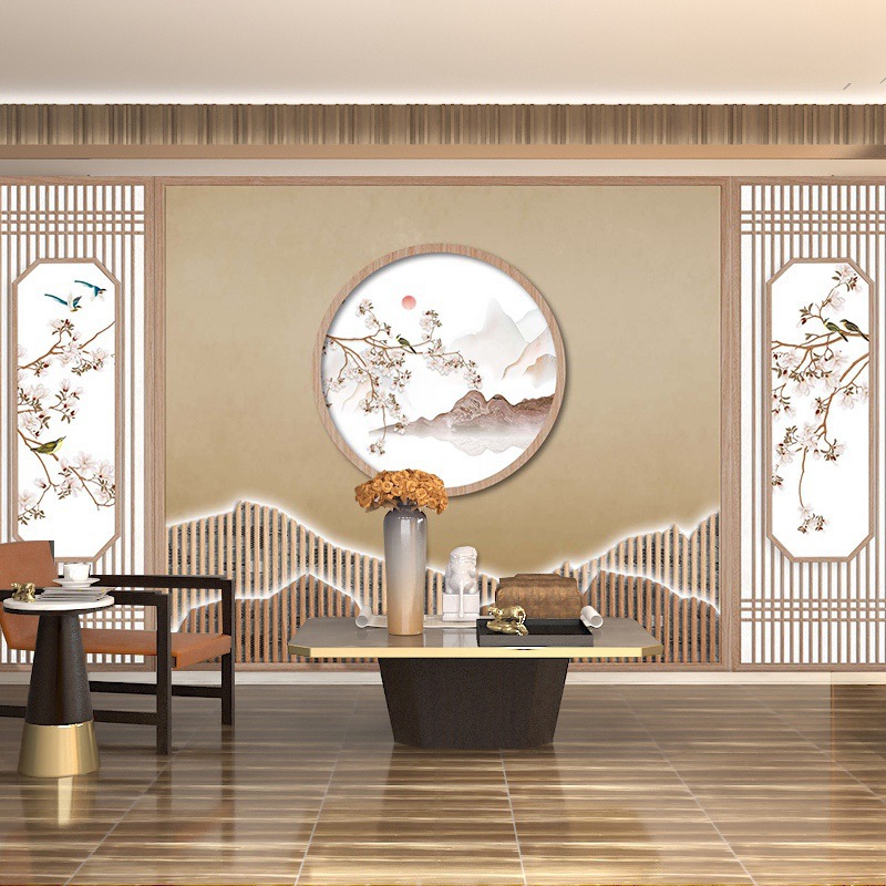 新中式禅意茶室壁纸中国风客厅电视背景墙布古风养生采耳饭店墙纸
