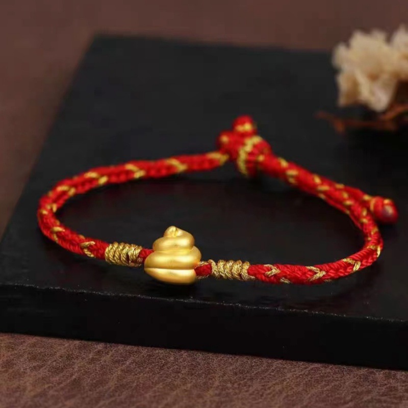 足金999黄金大便转运珠开运粑粑屎臭臭狗屎运手链手绳编织礼物