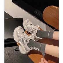 厚底银色老爹鞋女2024新款韩版运动休闲鞋增高系带轻便跑步鞋