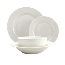 跨境高端骨瓷碗碟餐具纯白釉下彩家用套装陶瓷白色碗盘子白瓷组合