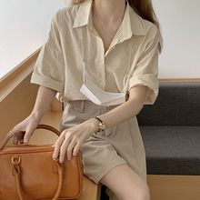 条纹短袖衬衫女设计感小众夏季2024年新款韩版宽松显瘦上衣潮