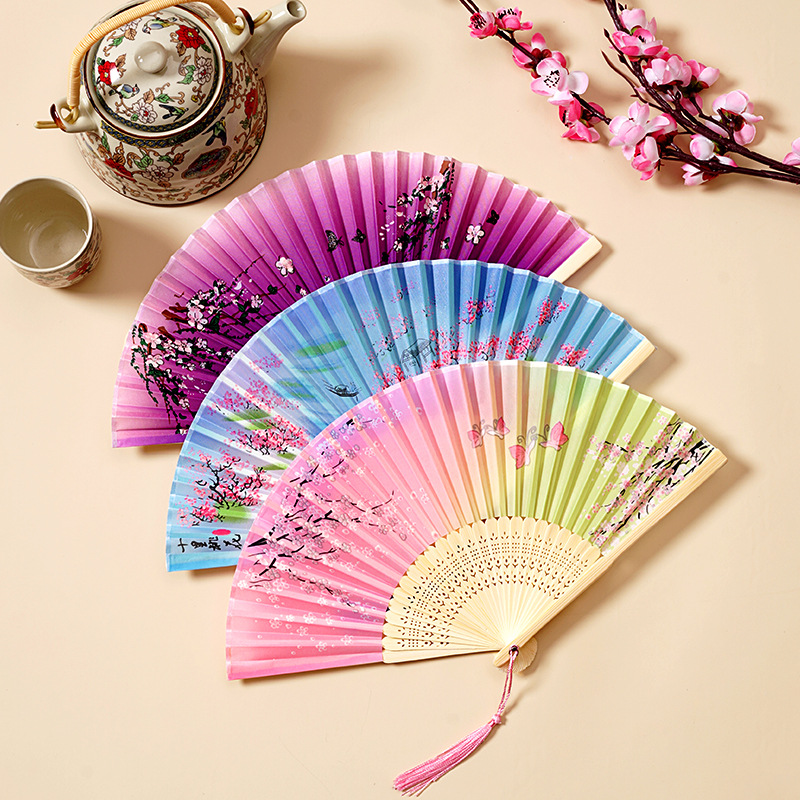 Fan Folding Fan Chinese Style Ancient Style Tassel Summer Women's Dance Cheongsam Hanfu Folding Portable Tassel Small Bamboo Fan