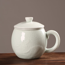 熹言汝窑办公室陶瓷杯子家用小号茶水分离水杯过滤带盖冰裂纹茶杯