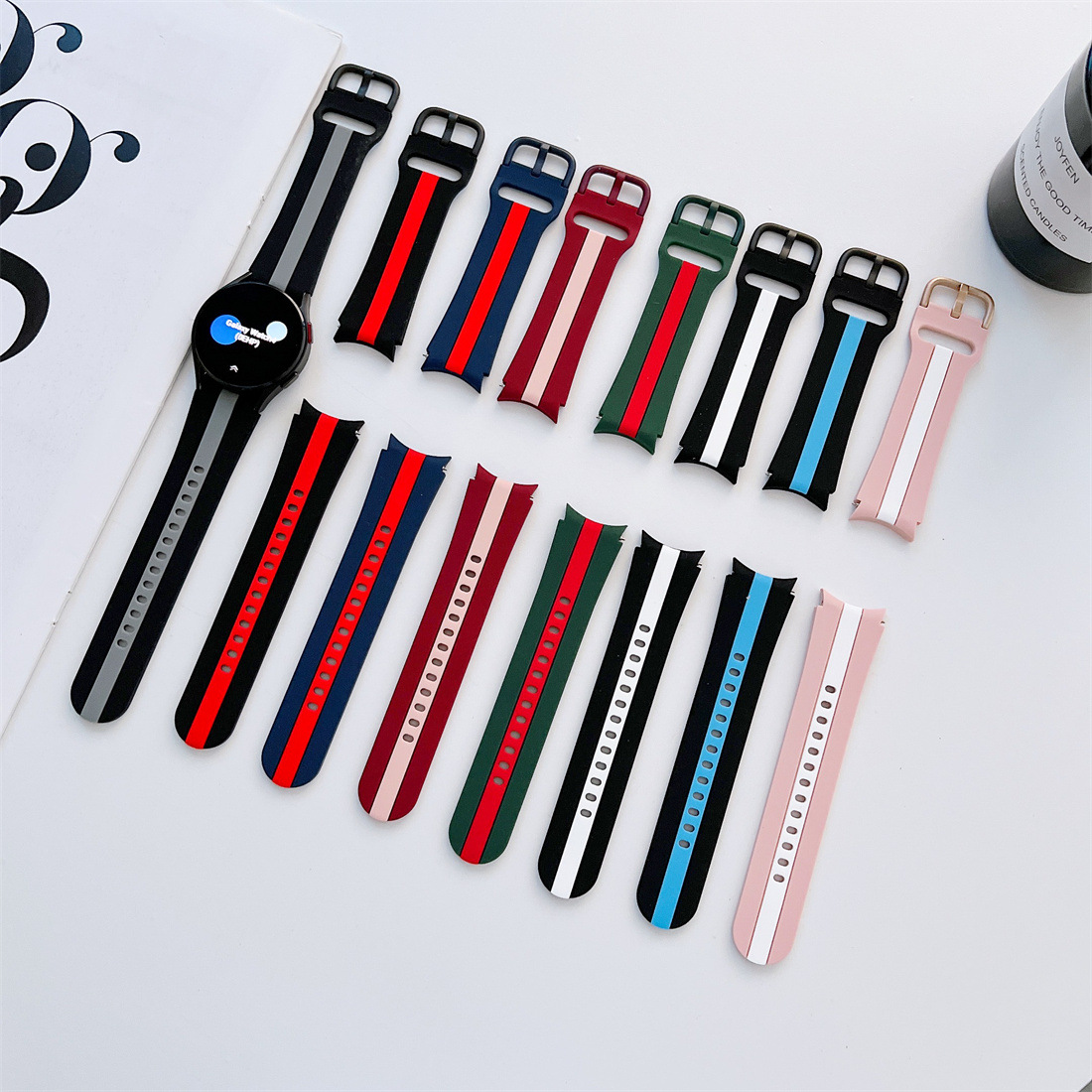 适用三星watch4条纹彩绘硅胶表带galaxy watch 4 classic手表腕带