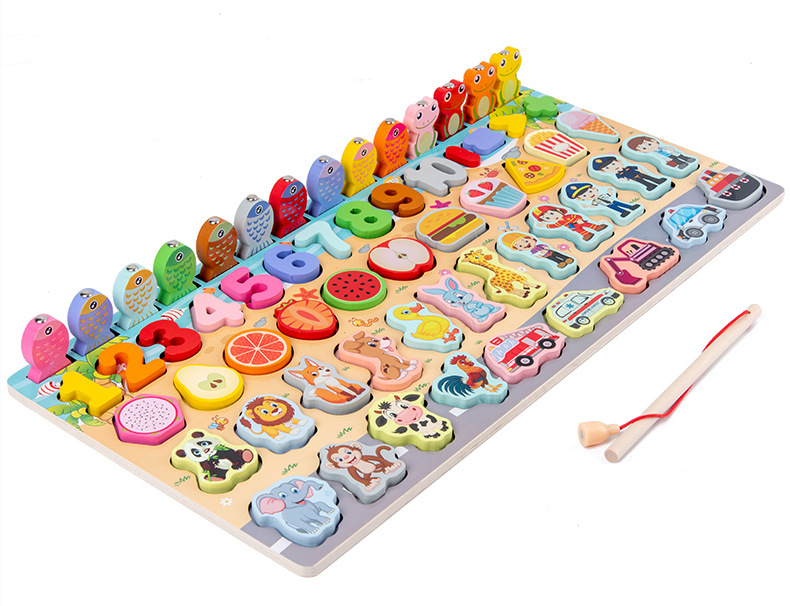 Cross-Border Children's Magnetic Fishing Multi-Functional Numbers Board Cognitive Early Childhood Education Wooden Puzzle Toy