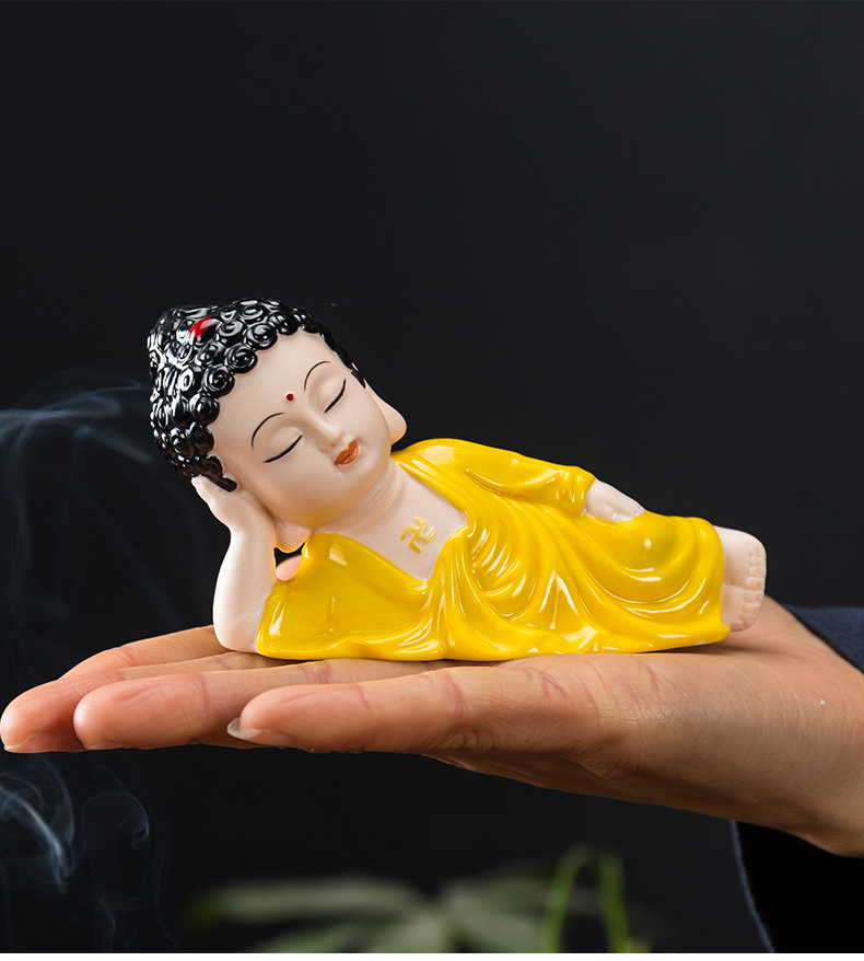 释迦牟尼卧佛如来佛祖陶瓷禅意摆件保平安弥勒睡佛像中式茶宠茶玩