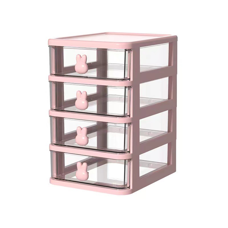 Cartoon Desktop Storage Box Transparent Small Drawer Desk Plastic Mini Storage Box Rabbit Stationery Storage Box Storage Box