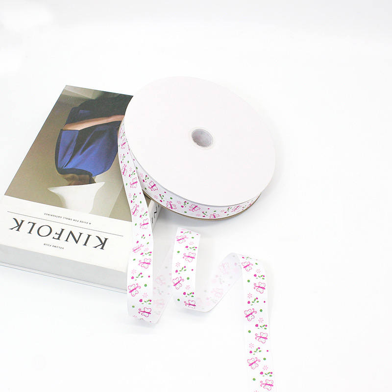 Factory Direct Supply Printing Rib Ribbon Color Gift Box Ribbon Cake Hair Bow Ribbon Ribbon Wholesale