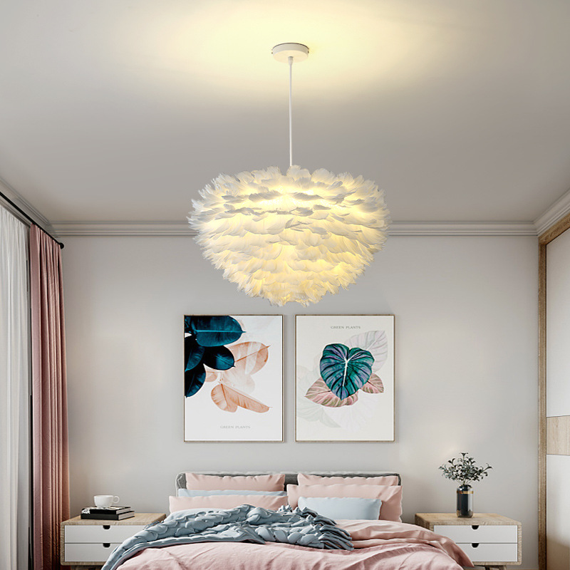 Cream Style Bedroom Feather Chandelier Modern Master Bedroom Lamp Room Lamp Ins Feather Lamp Princess Homeowner Lamp