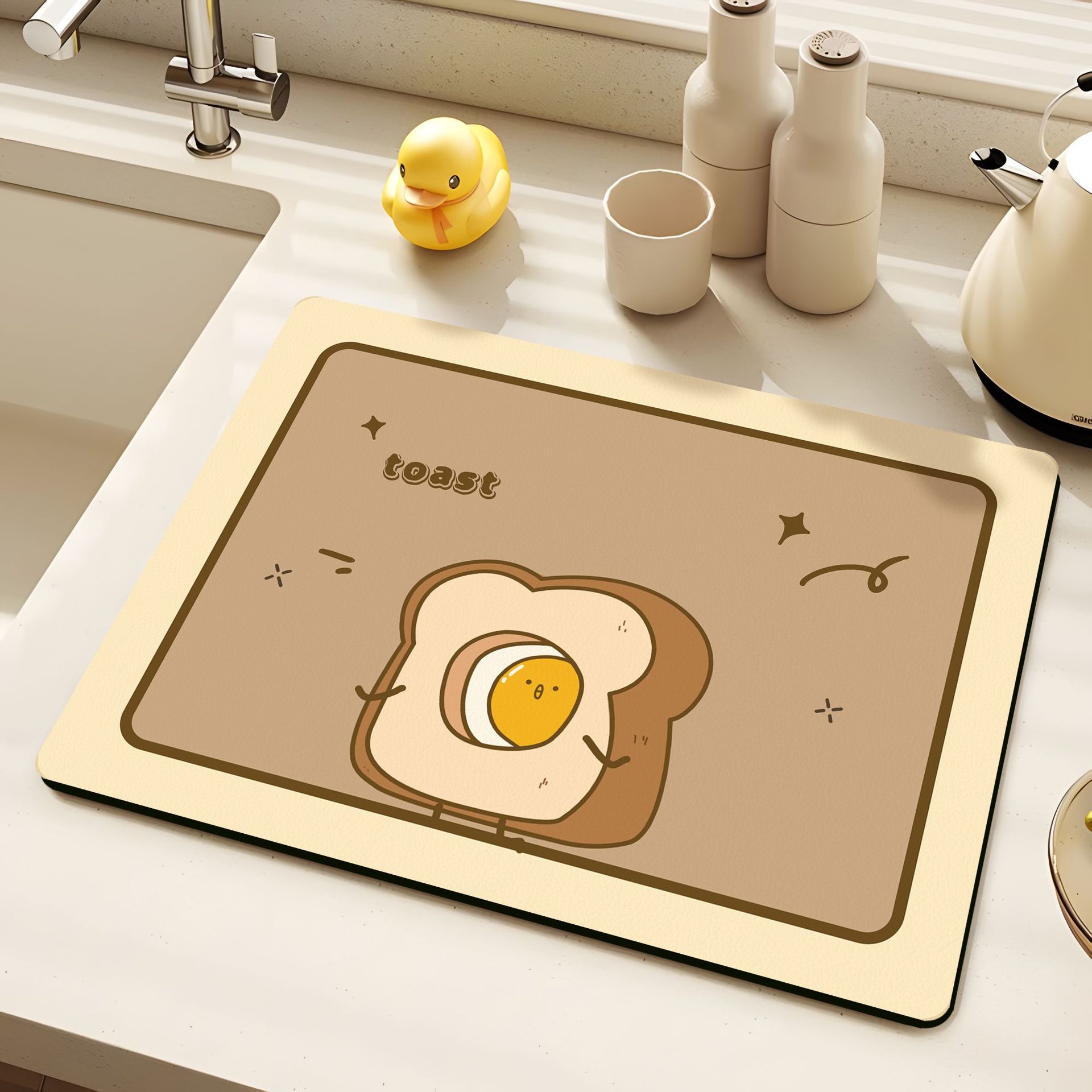 Kitchen Water Draining Pad Cartoon Table Top Hydrophilic Pad Heat Insulation Anti-Scald Placemat Household Quick-Drying Mat Non-Slip Leather Table Mat