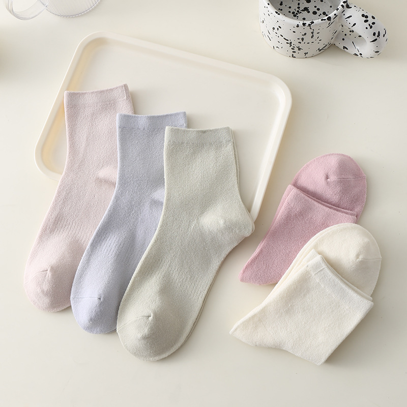 袜子女中筒纯棉春秋季ins潮小皮鞋夏季薄款中腰纯色女士长袜-阿里巴巴