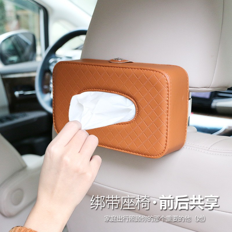 Car Tissue Box Car Tissue Dispenser Car Drawing Paper Bag Creative Multifunctional Leather Sun Visor Chair Back Cross-Border