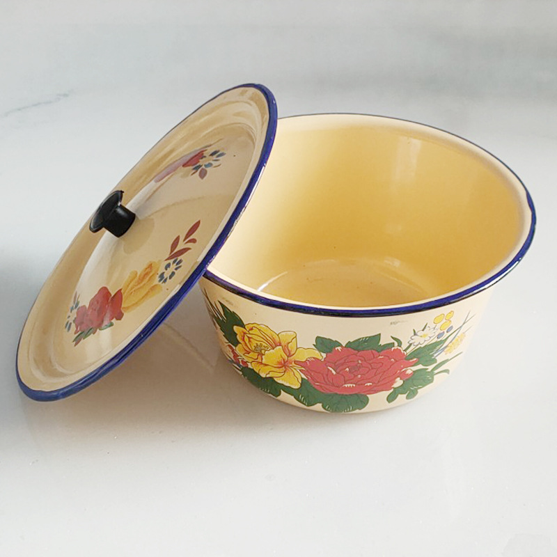 搪瓷盆怀旧带盖子的厨房家用大号加厚和面老式唐瓷塘瓷碗铁盆糖洋