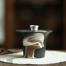 晴先生水墨意境柴烧盖碗景德镇手工陶瓷茶具创意中式茶器陶艺孤品