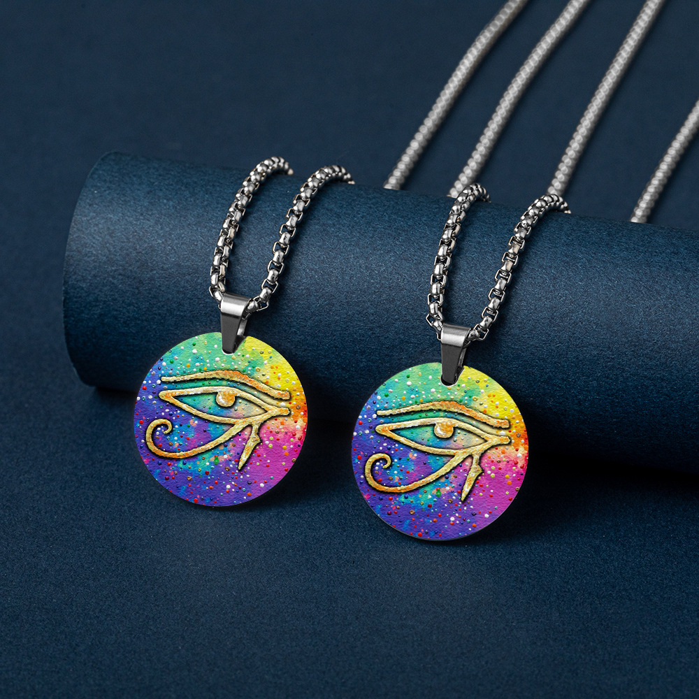 恶魔之眼古埃及法老的荷鲁斯之眼 彩色不锈钢项链吊坠 跨境现货