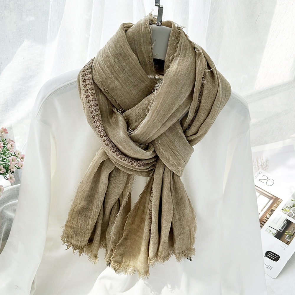 2023新款文艺复古脏染人棉围巾春秋季民族风保暖围巾女士一件代发