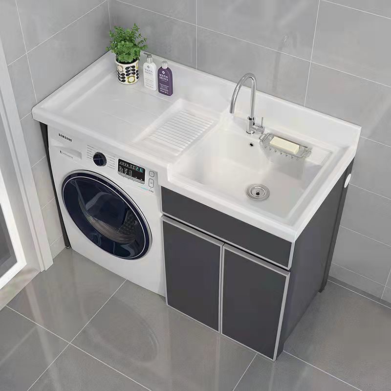 阳台洗衣机柜一体组合太空铝滚筒伴侣池槽脸盆柜带搓板高低盆现代