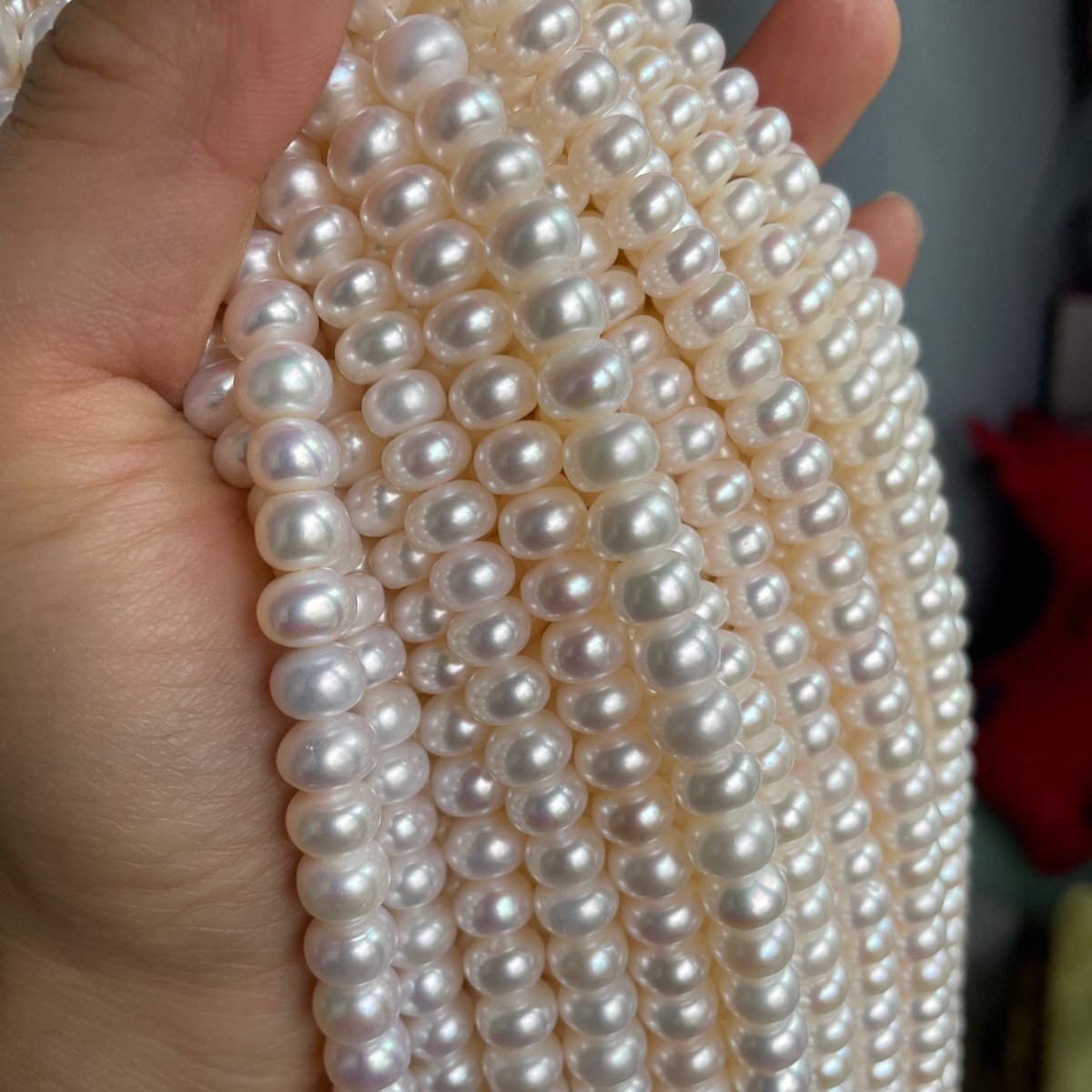 几乎无暇8-9mm白色淡水天然珍珠扁圆馒头珠diy手工半成品散珠批发
