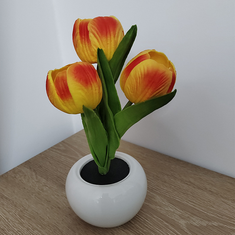 Simulated Flowerpot Led Tulip Flower Pot Lamp Pink Flower Lamp Ceramic Led Atmosphere Small Night Lamp One Piece Dropshipping