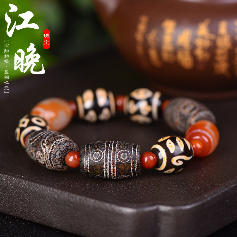 天然玛瑙火供1-9眼单圈天珠手串西藏真品男款转运珠手链九眼藏式