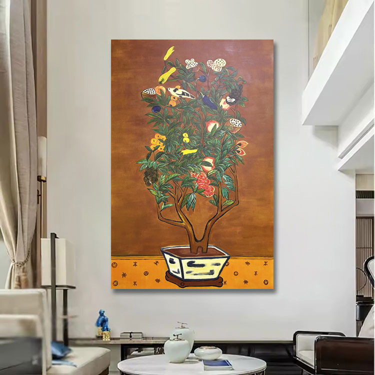 纯手绘油画抽象花卉花瓶装饰画玄关壁画客厅装饰画