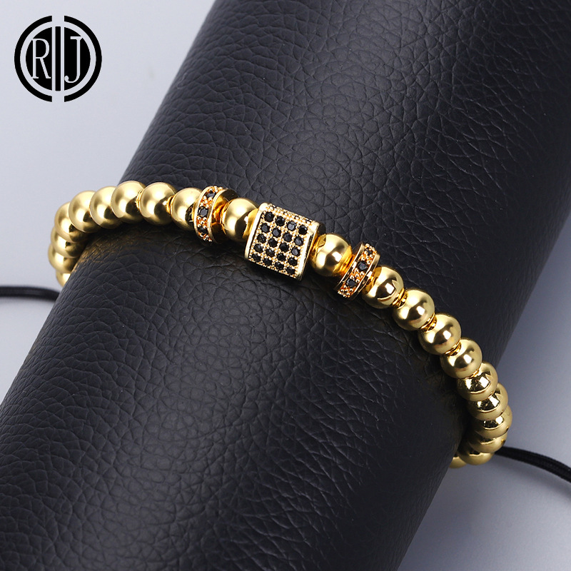 亚马逊eaby热销6mm钢珠铜镶锆石手串女 朋克外贸手链手环饰品批发