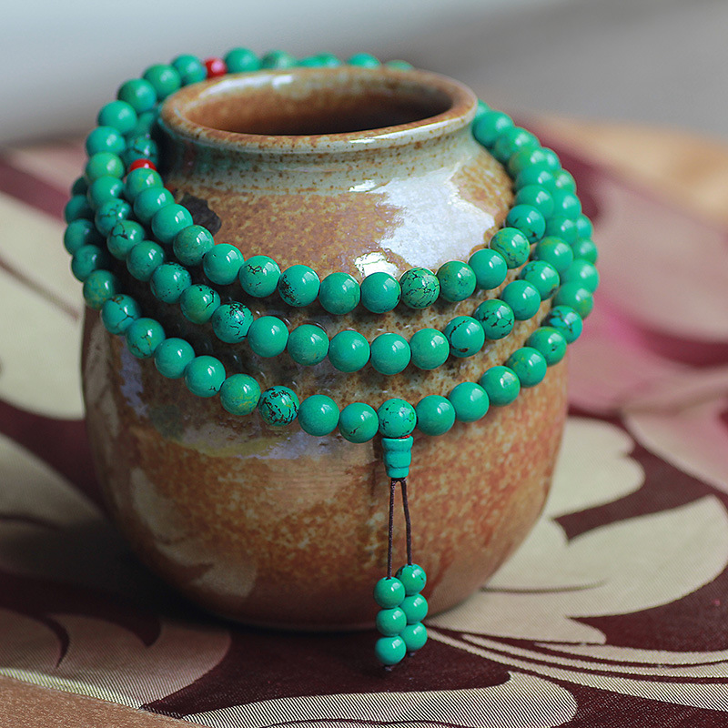 绿松石手串108颗佛珠手链男女配饰民族风毛衣链项链长款百搭直播