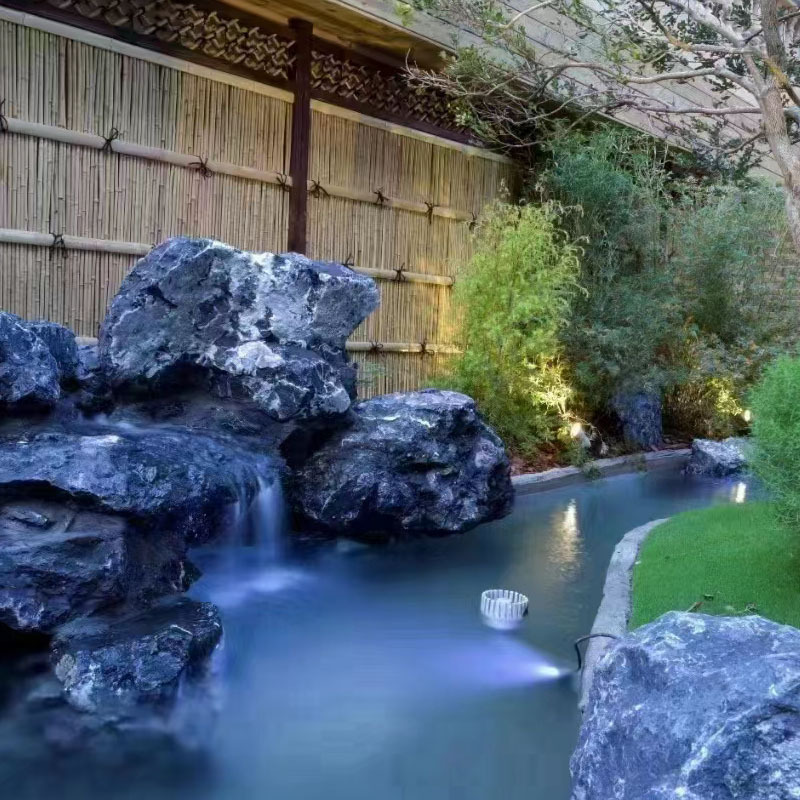 天然黑山石英石日式室内外庭院流水园林鱼池假山造景石水景摆放