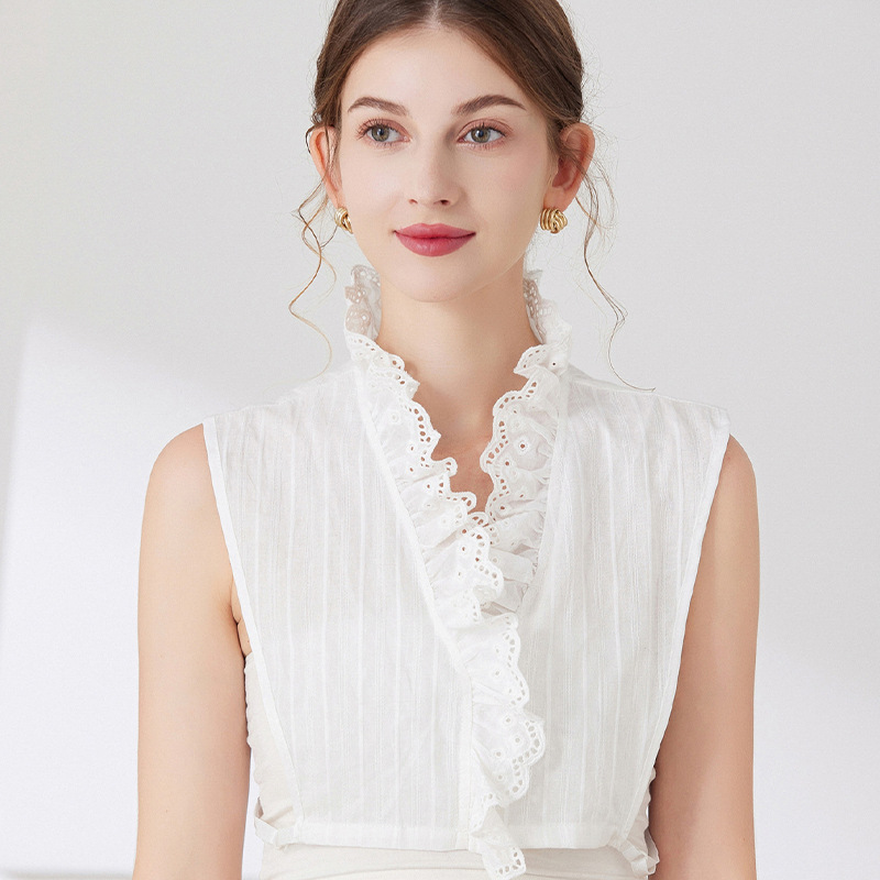 跨境欧美假领衣领女百搭假领衬衫蕾丝花边领领衬衣领棉质假衣领