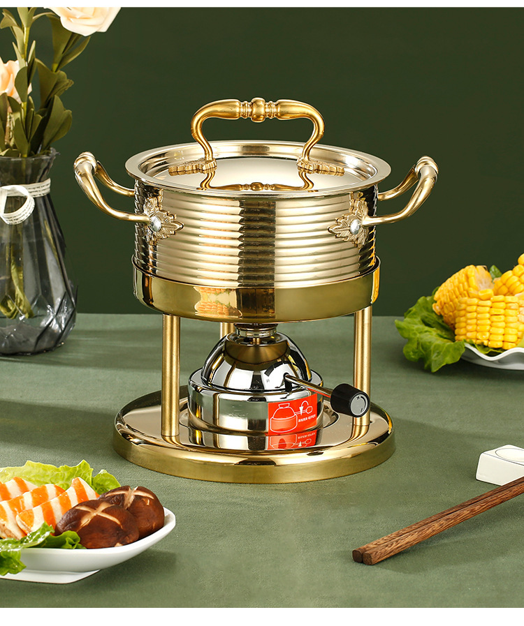 充气单人小火锅商用燃气瓦斯炉金色迷你自助涮锅一人一锅火锅锅具