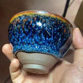 建阳水吉建盏金丝蓝孔雀品茗主人杯油滴兔豪鹧鸪