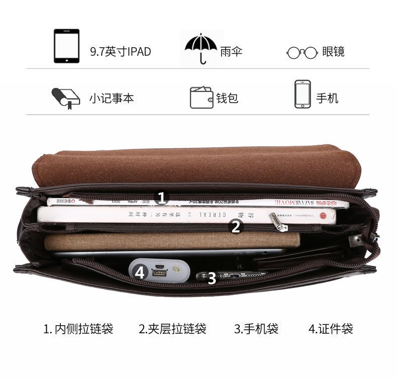 Quality Men's Bag New Shoulder Messenger Bag Business Casual Crossbody Men's Bag Large Capacity Business Trip One Shoulder Briefcase