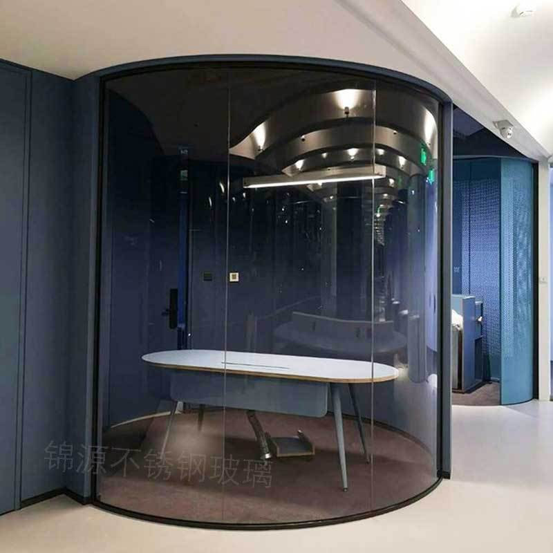 建筑灰玻蓝玻钢化夹胶玻璃弧形圆形热弯弯钢夹层玻璃异形屏风门