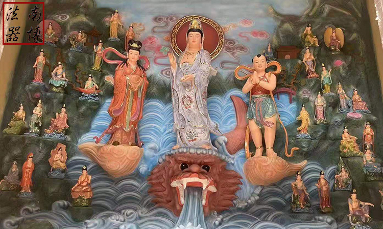 佛寺墙面浮雕雕塑海岛西方三圣树脂彩绘佛像供应铜雕木雕均可定制