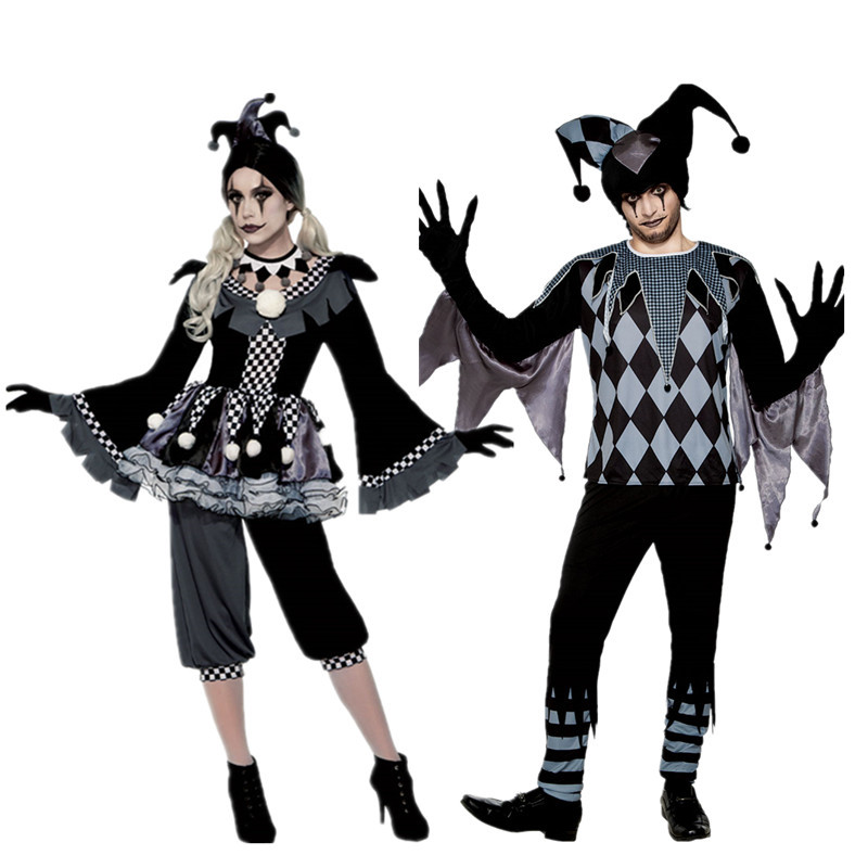 万圣节马戏团游乐园带帽小丑男女套装 cosplay小丑情侣服 演出服