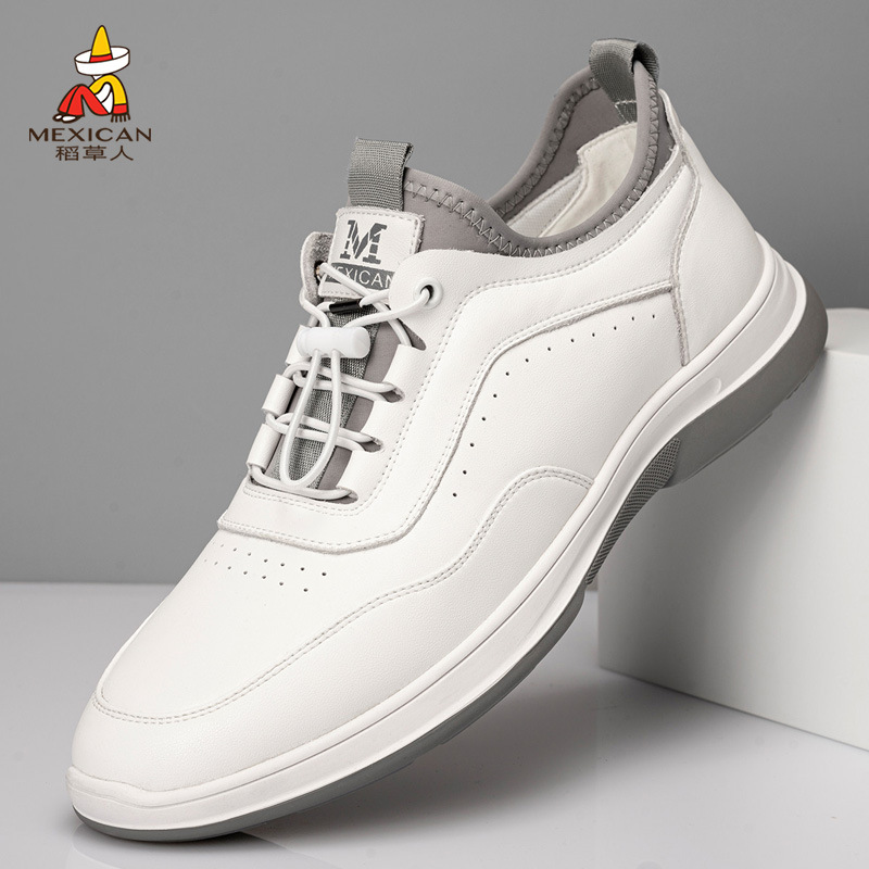 稻草人男鞋夏季新款男士休闲皮鞋软底透气运动潮流百搭白鞋子