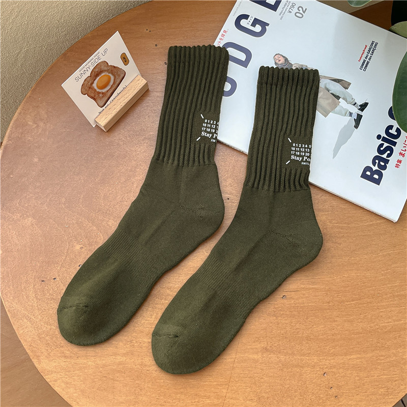 Women's Socks Autumn and Winter Thickening Terry Towel Bottom Bunching Socks Heel Hot Stamping Letters and Numbers Women's Middle Athletic Stockings
