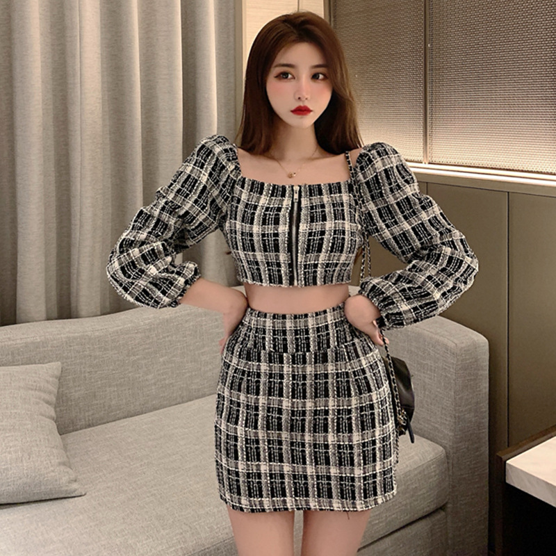 气质女神范衣服方领炸街套装裙女秋冬夜店女装性感时尚小个子穿搭