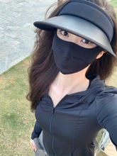 黑色冰丝修身防晒衣女夏季2024新款防紫外线透气连帽运动瑜伽服潮