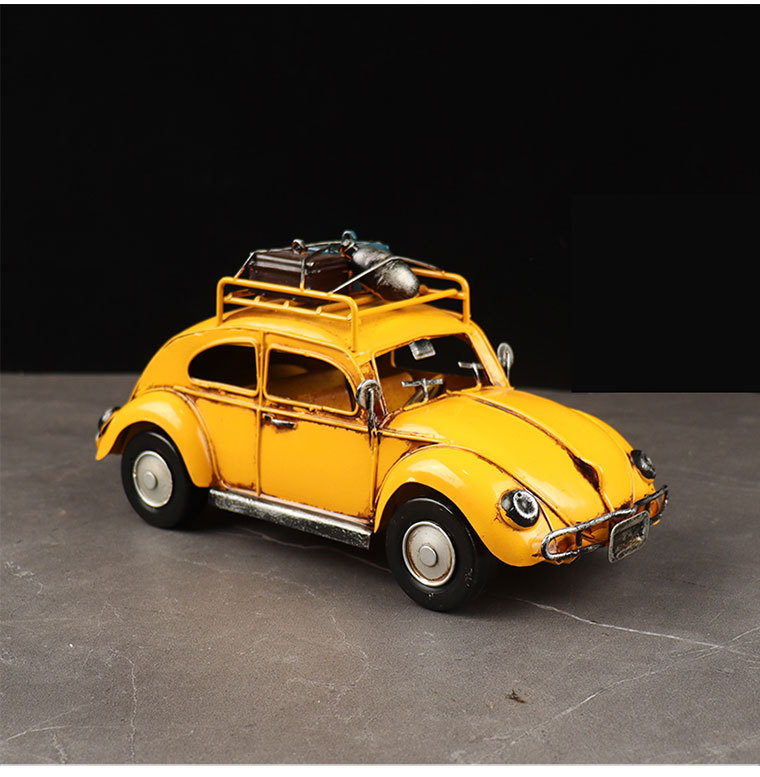 大众甲壳虫旅行轿车模型复古铁皮工艺品怀旧橱窗柜老式收藏品摆件