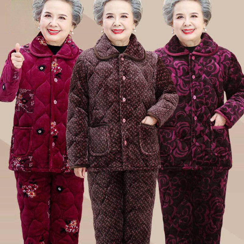 中老年人冬装女奶奶棉衣睡衣妈妈装保暖内衣套装居家服珊瑚绒加厚