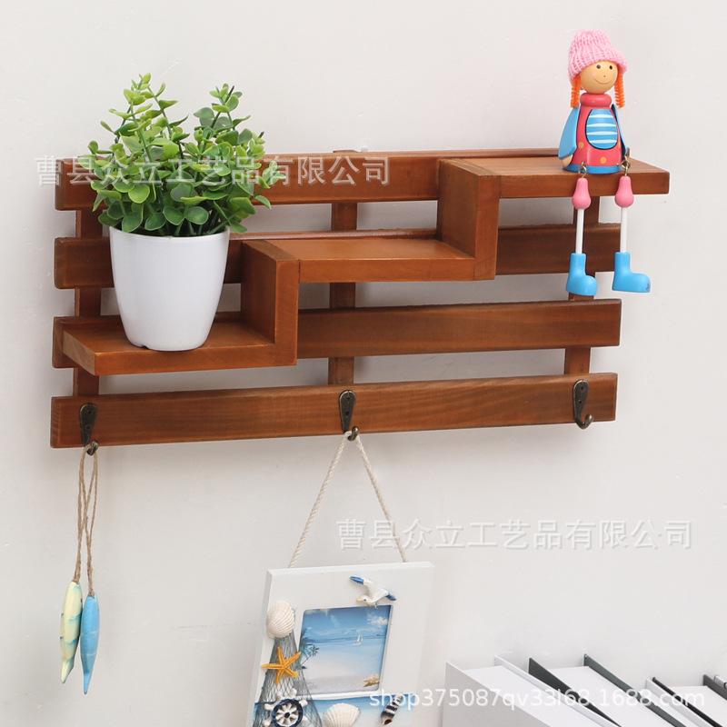 Retro Partition Simple Wall Hanging Hat-and-Coat Hook Wooden Living Room Wall Decorations Wooden Stair Storage Rack