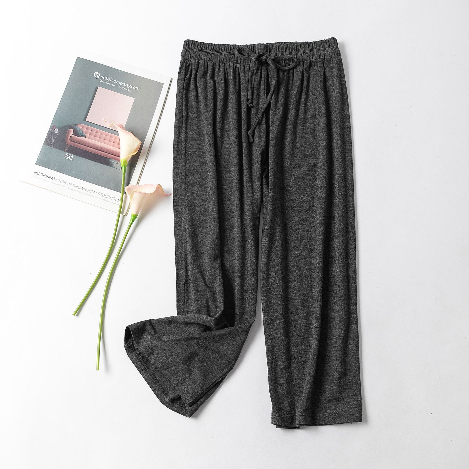 阔腿裤外穿莫代尔纯色裤子女弹力中腰斜袋女裤芭莎娇兰8007