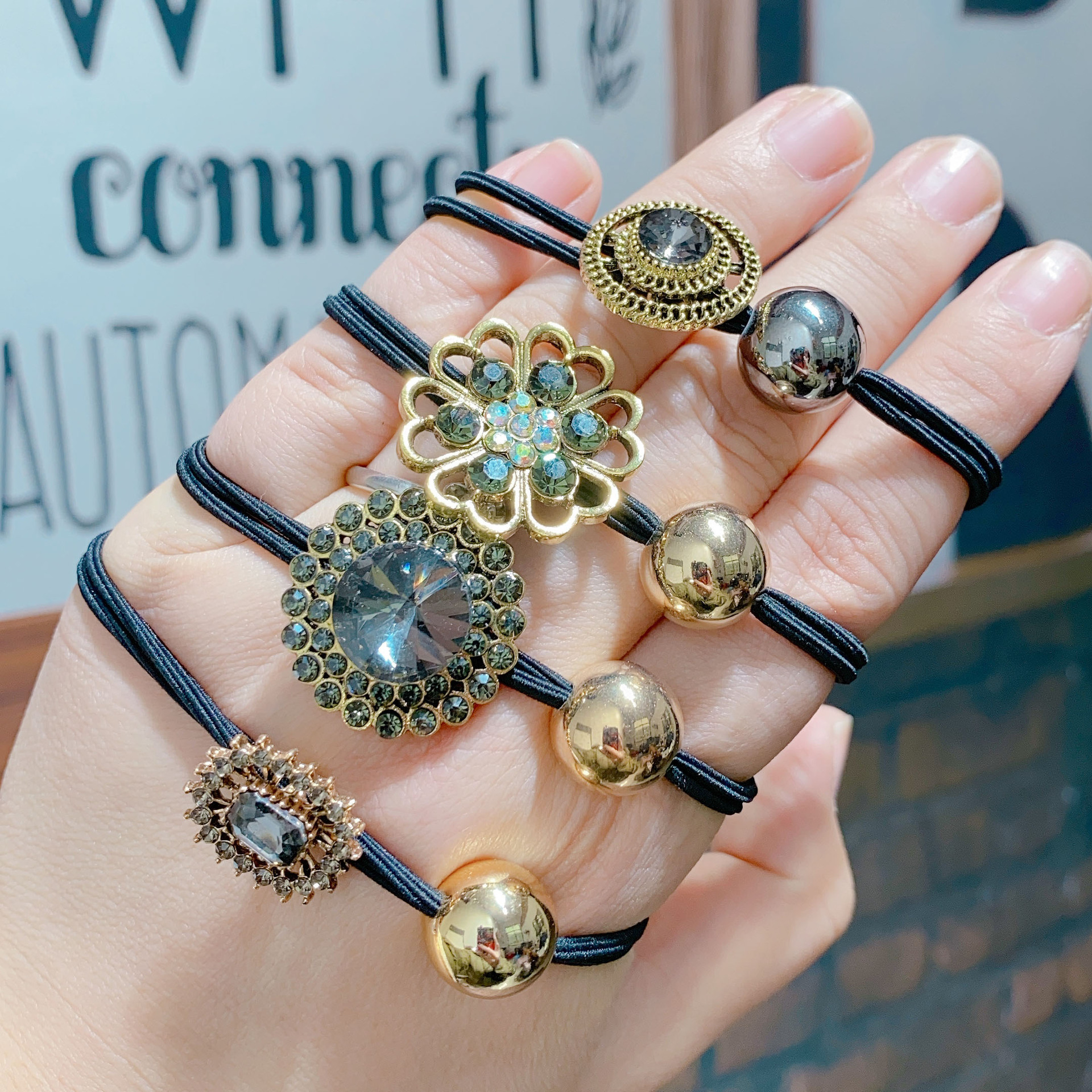 韩国东大门新款发饰 复古风双股打结金属镶钻皮筋 中学生精美头绳